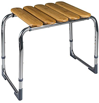 RIDDER- Badhocker Pro, Bambus. Der Bad- Hocker ist in 5 Stufen höhenverstellbar, von ca. 41,5cm - 54cm.Belastbarkeit von bis zu 130 kg, Natur, ca. 59,5x36x41,5-54 cm
