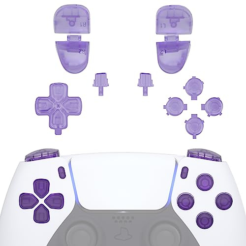 eXtremeRate Boutons Remplacement pour ps5 Manette BDM-030/040/050 | Kit de Boutons Transparent Violet pour ps5 Manette BDM-030/040/050, D-pad R1 R2 L1 L2 Triggers Share Options avec Outils