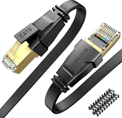 BlueRigger CAT8 Flat Ethernet Cable - 2M (40Gbps, 2000MHz, RJ45) CAT 8 High Speed Internet Network LAN Patch Cord - Compatible with Gaming Console, Router, Modem, PC