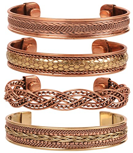 Touchstone NEU Indian Bollywood Wishes Handmade Twisted Wire Braided Assorted Wrist Enhancers 0.50cm Free Size Designer Jewelry Cuff Bracelets Set of 4 in Gold Tone for Women.