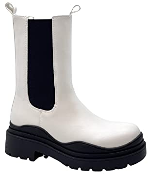 STILL Scarpe Donna Stivali Stivaletti Biker Motociclista Bianco Nero Suola CARRARMATO MS1088 (Bianco, Numeric_39)