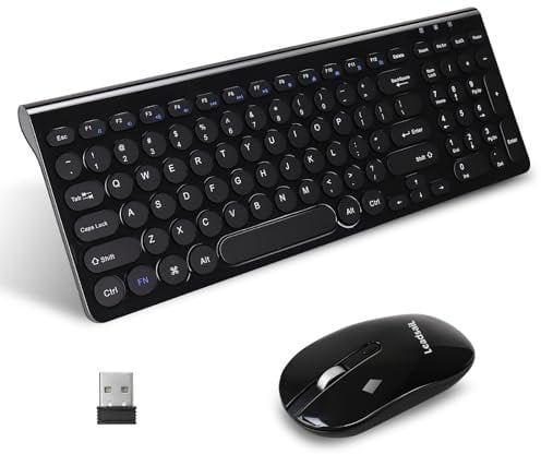 LeadsaiL KF29 - Set tastiera e mouse wireless, mouse USB wireless e tastiere compatte per computer, layout QWERTY UK, per laptop HP/Lenovo e Mac, nero