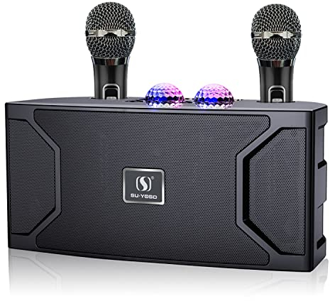 Enceinte Karaoke Professionnel, Haut-Parleur de karaoké Bluetooth avec 2 Microphones sans Fil, Karaoke Complet Haut-parleurs de fête, Machine à Chanter karaoké avec Lumière Disco Prise USB, TF, AUX
