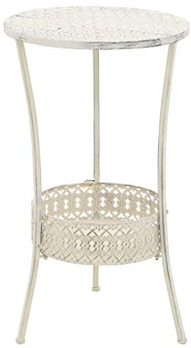 Rund Bistrotisch mit einer unteren Ablage, Metall Gartentisch Beistelltisch Blumenhocker Balkontisch Terrassentisch für Bars Clubs oder Restaurants, Vintage-Stil, Metall-Stehtisch 40 x 70 cm Weiß