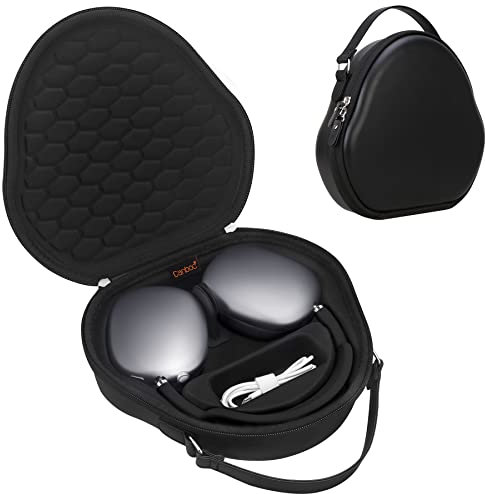 Canboc Airpods Max Case for Apple AirPods Max Headphone, Hard Carrying Smart Headphones Case, Extra Space fits Cable, Charger, Black (PU)
