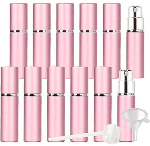 PQPAUTY 96 Pièces 10 ml Mini Poche Flacon Vaporisateur, Coque en Aluminium Rose, Portable Verre Bouteille Vide avec Pompe pour l'eau Goûter Cosmétique Parfum Rechargeable Voyage