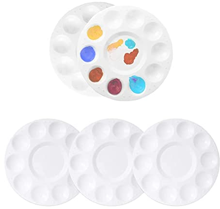 Paleta de Mezcla para Acuarelas, 5 Piezas Paleta de Pintura Bandeja de Paletas de Pintura Redondas de Plástico Bandejas Redonda Pintura para Pintura Acrilica Pintura Al Oleo para Pintar Acuarelables