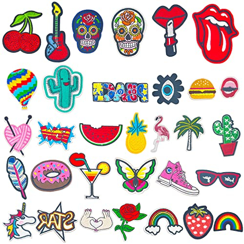 32 PCS Patches Zum aufbügeln,aufnäher Kinder Zum Aufbügeln für DIY Patches zum Aufbügeln Applikation Flicken Zum Aufbügeln Patch Sticker Jeans Kleidung Patches Pflanzen Tiere Cartoon