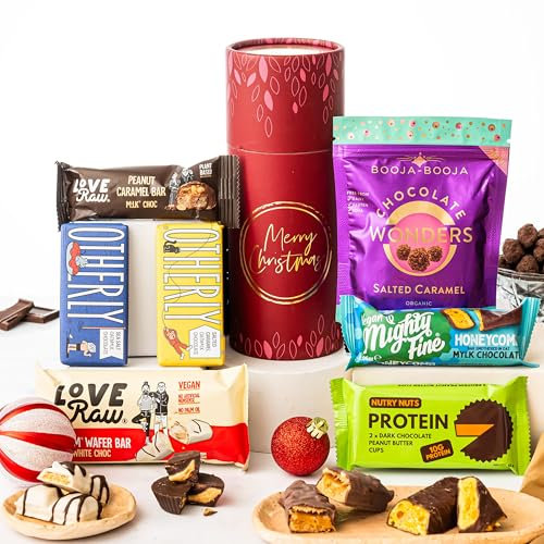 Merry Christmas Chocolate Letterbox Gift Tube, Luxury Xmas Gourmet Gifts for Women, Men or Couples, Dairy Free, Gluten Free, Lactose Free and Vegan Chocolate by EDEN Treats