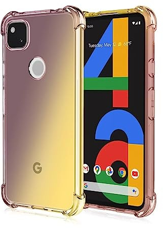 RankOne Hülle Geeignet für Google Pixel 4a (4G) (5.81 Inches) Transparente TPU Silikon Farbverlauf Color Case - Schwarzes Gold