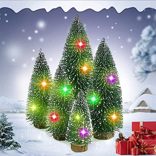 5 unidades de mini árboles de Navidad de 3/5/7/10/15 cm, mini árbol de Navidad artificial con 5 luces de colores, pequeño con base de madera, árbol de Navidad artificial pequeño, miniatura