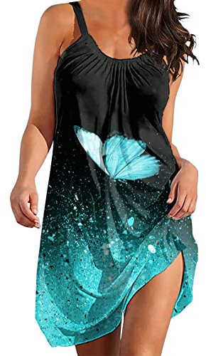 Tailleurs-Robes Femme Mini Robe Décontractée Hawaïenne Été pour Femme - Robe Droite Manches Courtes - Longueur du Genou - Coupe Ample - Robe T-Shirt Grande Taille Col en V- Robe de Plage Robe Longue