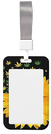 Weed with Sunflower Print ID Badge Holder Personalized Name Tag Badge Badge Waterproof Name Badge Protector Cover with Lanyard Strap for Men Women