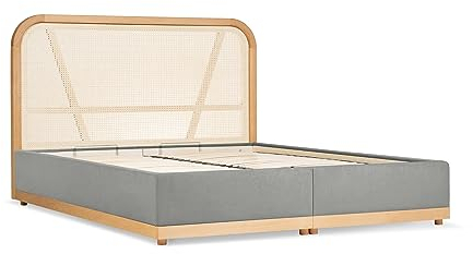 Japandi Doppelbett 180x200 cm - mit Bettkasten Stauraum & Lattenrost - Kopfteil aus Rattan - Skandinavisches & Japanisches Design fürs Schlafzimmer - Rahmen aus Holz
