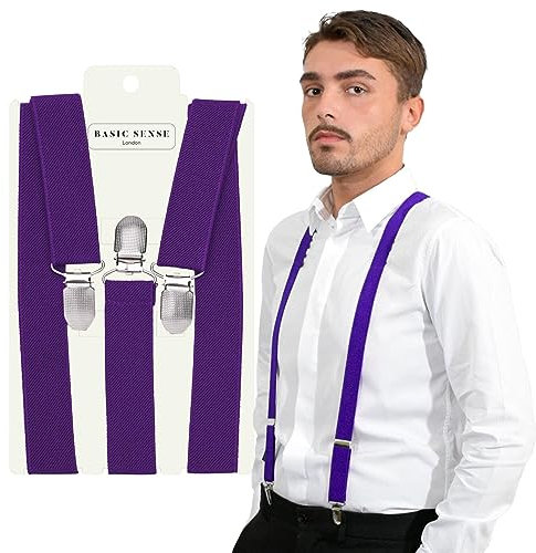 Basic Sense Bretelle da 25 mm per pantaloni a forma di Y, in metallo resistente, con clip resistenti, taglia unica, Viola, Taglia unica