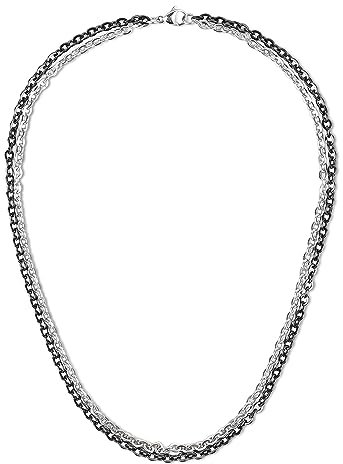 GAVU Herren Doppel Kandare Kette Halskette Schwarz und Silber Farbe 60cm