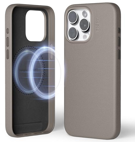 MOFT Magnetic Case for iPhone 15 Pro Max Compatible with MagSafe, MOVAS Vegan Leather Case Cover, Touch Sensation, Color Retention, Scratch & Stain Resistant, Easy to Clean, Taupe