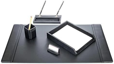 DACASSO Schreibtisch-Set aus schwarzem Leder, 5-teilig, luxuriöse Schreibtischunterlage und Schreibtisch-Organisations-Essentials – Büroorganisation & Chefschreibtischdekoration – (Schwarz, 5-teilig)