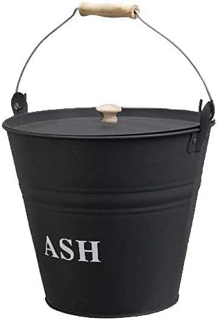 Modern Black 12L Ash Fireside Kindling Bucket with Lid - Vintage Style Wood Log Holder Companion Set - Fireplace Wood Burner Coal Storage Portable Metal Bucket for Fireplace Accessories