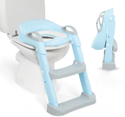 KikkaBoo Riduttore WC bambini con scaletta LEA, Educatore da toilette, Pieghevole e regolabile, Design anatomico, Imbottitura morbida rimovibile, Maniglie, Antiscivolo, 18+ mesi, Blu
