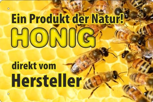 Blechschild Schild 20x30cm - Honig direkt vom Hersteller ein Produkt der Natur Bienen Imker