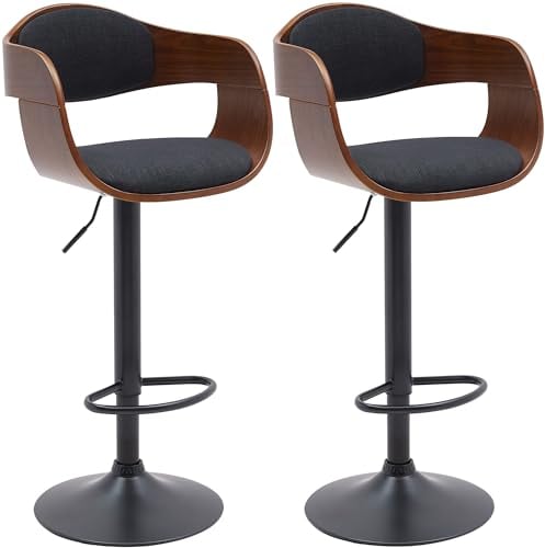 CLP Barhocker 2er Set mit Lehne Kingston, Barstühle gepolstert mit Kunstleder oder Stoffbezug, Tresenstühle höhenverstellbar, Farbe:walnuss/schwarz, Material:Stoff