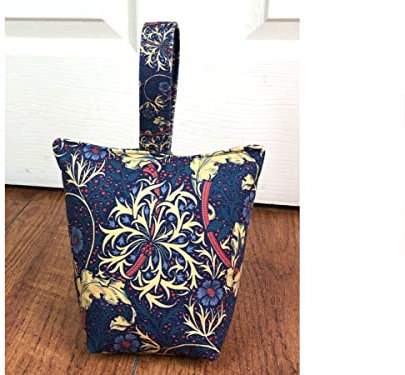 FILLED Door Stopper, Door Stop, William Morris Seaweed-Navy Fabric, Handmade, Gift Idea, British product