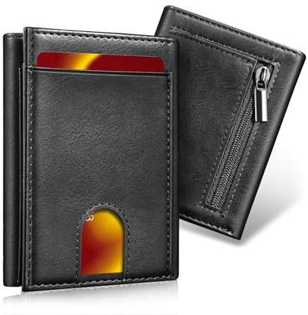 UNOSEKS Portmonee Herren - Geldbörse mit RFID Schutz, Tri-fold Mini Geldbörse, Kreditkartenetui, Slim Wallet mit Münzfach, 1 ID & 4 Card Cases (Schwarz)