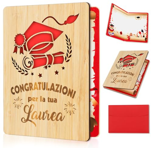 HOWAF Biglietto Laurea In Legno, Regali Per La Laurea Biglietto Auguri Laurea Biglietti Laurea Con Busta, Regalo Laurea Donna Uomo Laurea Gadget Regalo Laurea Uomo Regali Per La Laurea Donna