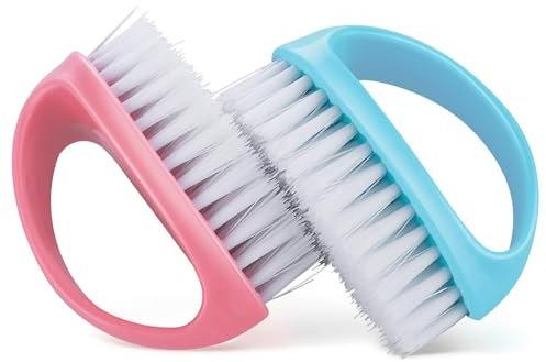 Hand Nail Brushes, 2pcs Handle Grip Heavy Duty Nail Brushes for Cleaning Fingernails Nylon Firm Stiff Bristles Deep Clean Scrubber- Deep Clean Scrubber in Pink and Blue