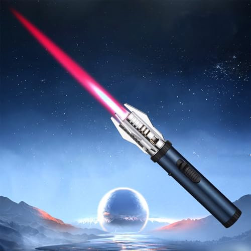 Winddichte Hochtemperatur Jet Flame Butan Feuerzeug Nachfüllbare Fackel Feuerzeug Einstellbare Flamme für Männer Outdoor Grill Küche (Blue)