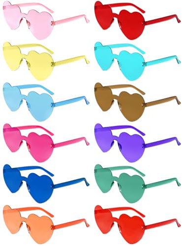 Morcheiong 12/24/36/48 Stück herzförmige Sonnenbrillen bunte randlose Brillen für Junggesellinnenabschiede für Damen und Mädchen (12)
