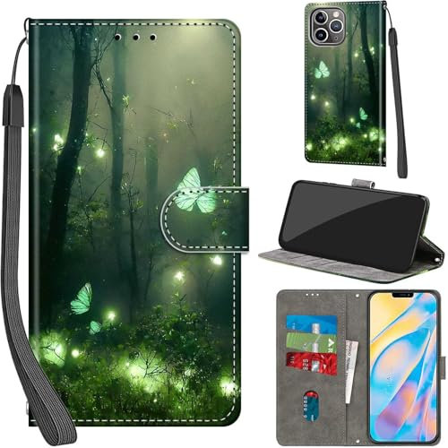 Handyhülle für iPhone 12 Pro Max Hülle PU Leder Schutzhülle Klappbar mit Kartenfach Ständer Handytasche mit Kameraschutz Flip Case Klapphülle für iPhone 12 Pro Max, Waldschmetterling