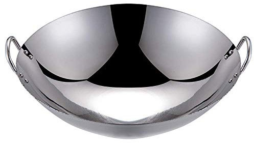 Grand wok professionnel avec poignée en acier non revêtu, sauteuse multi-usage, 40 cm