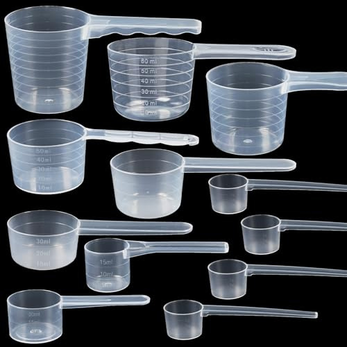 12 PCS Measuring Spoons Set, Pre Measured Transparent Scoops for Powder | Reusable Plastic Gram Measuring Cups for Formula Milk, Protein, Coffee, Flour, Laundry(9 Sizes,5g, 15-100ml)