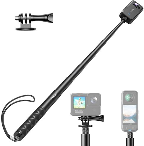 VYVIYON 130cm Invisible Selfie StickInvisible Selfie Stick,1/4 Extended Monopod Pole with Adapter Compatiable with Insta360 Sports Camera and DJI Action Camera Wrist Strap Included
