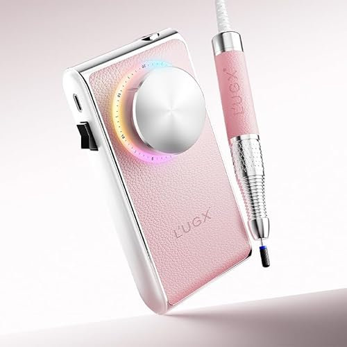 L'UGX Professional Nail Drill – Cordless Electric Nail File for Acrylic & Gel Nails 30000 RPM, Quiet & Smooth Efile for Manicure & Pedicure, Rechargeable, Pink