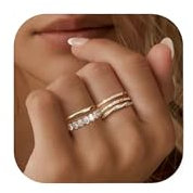 Dochais 5 Stück Ringe Gold Damen Frauen 14k Gold Vergoldete Ring Wasserfest Set Goldene Ringe Statement Daumenring Fingerring Stapelring Zirkonia Schmale Ring Größe 49