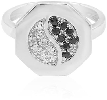 Cavill Silberring mit Edelsteinen - Moderner Yin Yang Weißer Topas und Schwarzer Spinell Ring in 925er Sterling Silber, 0,248 ct, Hexagonale Form, Eleganter Schmuck