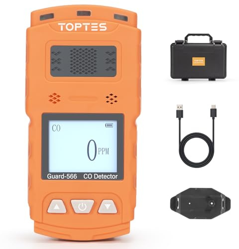 TopTes Guard-566 Tragbarer Kohlenmonoxid-Melder, Wiederaufladbar, mit Rückenclip, Vibration, Visuellen und Akustischen Alarmen, 168h Standby, Einstellbare Alarmschwellen, für Zuhause und Arbeit