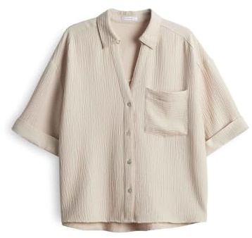 OPUS Damen Kurzarmbluse | Hemdbluse Fiora Loose im Crinkle-Look Natural Glaze, 36