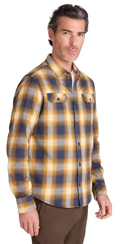 Mountain Warehouse Trace Mens Flannel Long Sleeve Shirt - Lightweight, Breathable Casual Checks Shirt in 100% Cotton, Buttoned Front Pockets - Spring Summer Pale Yellow L