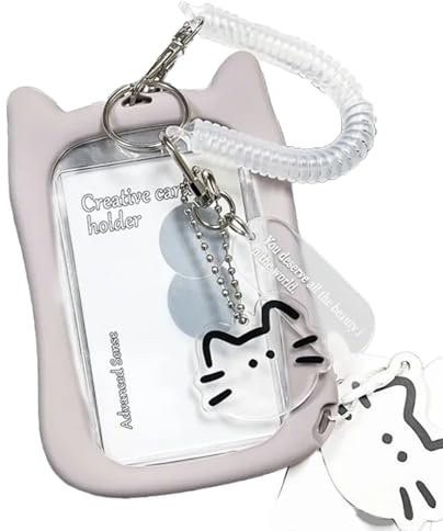 KEXIAO Porte-cartes photo avec oreilles de chat, transparent, porte-cartes, porte-clés, étui de protection pour cartes, belles pochettes pour cartes de bus