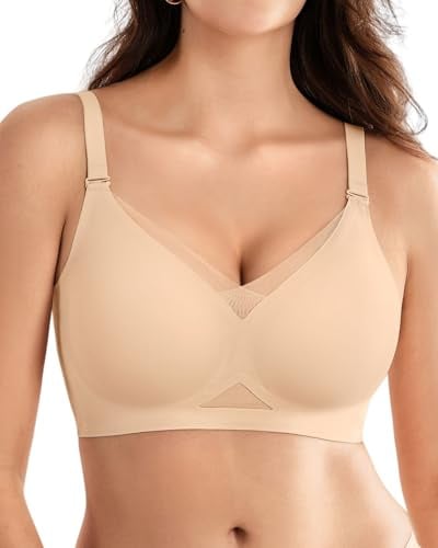 SHARICCA Damen BH ohne Bügel Push-Up Spitzen-BH Nahtloser T-Shirt BH mit Vollbügel Weicher Wireless Bralette Atmungsaktiv für Alltag Schlaf