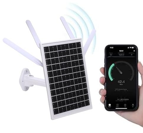 ASHATA Router Modem 4G LTE Alimentato a Energia Solare da 12W, 300 Mbps Solar WiFi 6 Extender con Slot per Schede SIM, 150 M a Prova di Acqua IP66, 18000MAH, 8 Accessi del Dispositivo (Antenne nere)