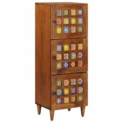 vidaXL Highboard mit Tür Walnuss 40 x 33 x 110 cm Massivholz Mango, Eleganter Esszimmerlager, moderner rechteckiger Sideboard, praktischer Hochschrank für ordentliche Wohnräume