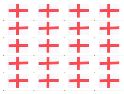 Lurrose Lot de 20 Petits Drapeaux Anglais Portatifs Hampe en Matériau Solide, Drapeaux Nationaux à Main pour Décorations Extérieures, Fêtes Patriotiques et Événements Sportifs