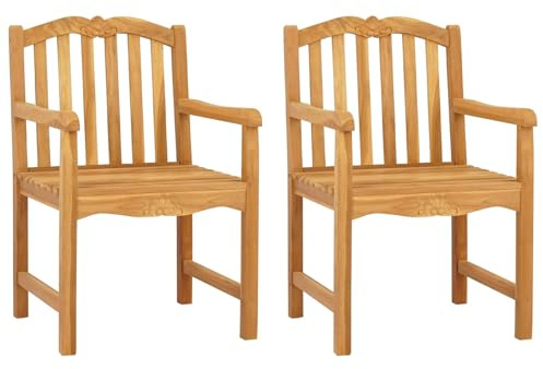 vidaXL Gartenstuhl 2 pcs Natur 58 x 60 x 93 cm Massivholz Teak, Gartenstuhl aus Teakholz, wetterfestes Möbel, slatted Rücken, beige, perfekt zum Entspannen, draußen chillen