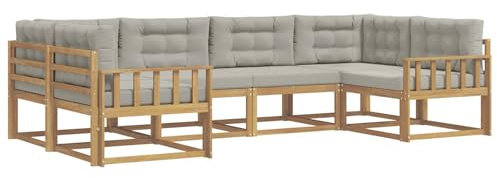 vidaXL Outdoor-Sofagarnitur mit Kissen 6 pcs Weiß und Hellgrau, Akazienholz Lounge Set für draußen, modernes Gartenmöbel, wetterfest und stylisch für deinen Garten