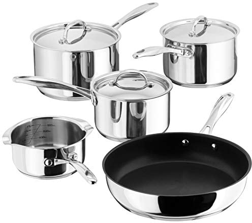Stellar Profile 5-Piece Cookware Set – Stainless Steel Non-Stick Pans with 14cm Milk Pan, 16cm/18cm/20cm Saucepans & 26cm Frying Pan, Induction & Dishwasher Safe